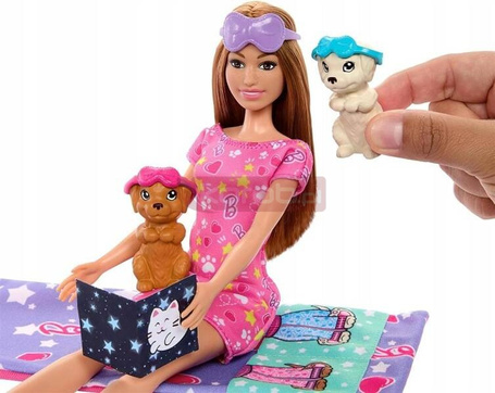 LALKA BARBIE PIŻAMA PARTY zestaw lalka, 2 pieski + akcesoria HXN01