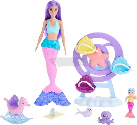 LALKA BARBIE SYRENKA OPIEKA NAD MAŁĄ SYRENKĄ zestaw dla dzieci +3 lata HLC30