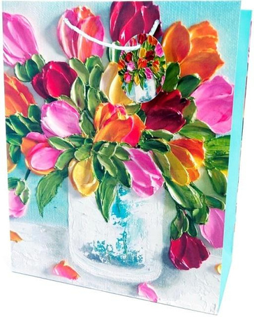 Torebka ozdobna matowa 26x32x12cm Kwiaty