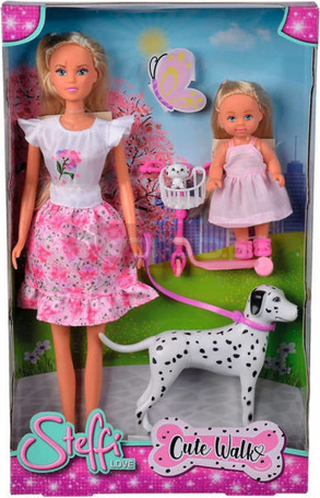 Lalki Steffi Love Steffi i Evi na spacerze z psem