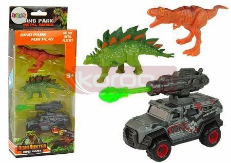 Zestaw dinozaury 2szt + samochód z rakietą zieloną