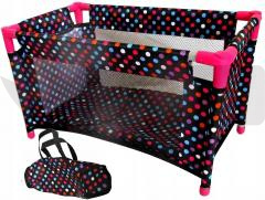 Łóżeczko-kojec dla lalek czarny w białe groszki