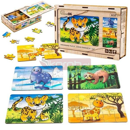 Puzzle drewniane 4w1 dzikie zwierzęta