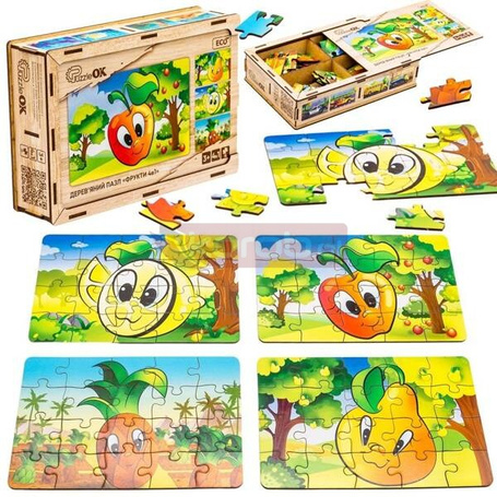 Puzzle drewniane 4w1 owoce