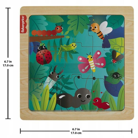 FISHER PRICE PUZZLE DREWNIANE 9 elementów ZWIERZĄTKA ŁĄKA dla dzieci +2lata HXV19