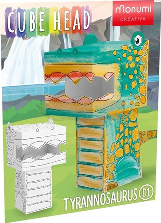 Cube head. Dino. Tyranozaur. Złóż i pokoloruj