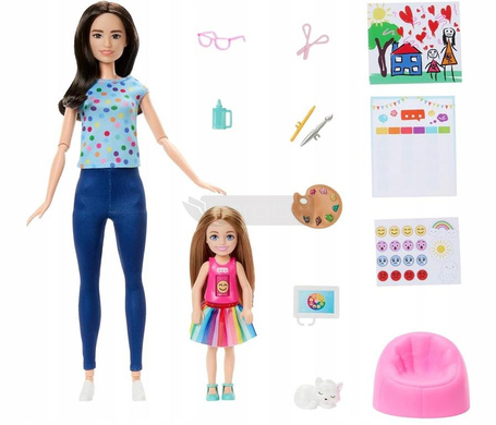 LALKA BARBIE + CHELSEA ARTETERAPEUTA zestaw do zabawy z dwiema lalkami HRG48