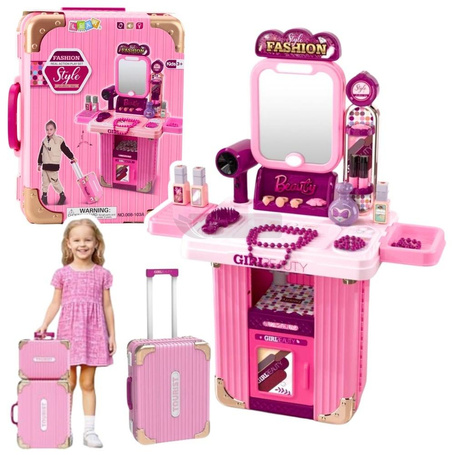 Toaletka w walizce akcesoria 2w1 różowa