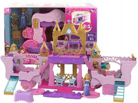 DISNEY PRINCESS 2W1 ZAMEK KAROCA DLA MAŁYCH LALEK + lalka Aurora HWX17