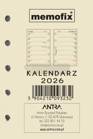 Wkład kalendarzowy 2026 Memofix A7 TNS