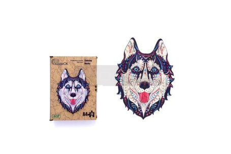 Puzzle drewniane eko 123 Śnieżny husky A3