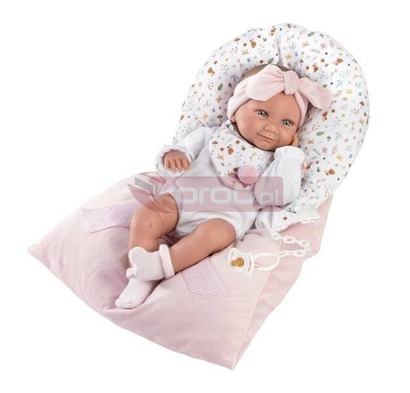 Lalka bobas winylowa Tina w różowym śpiworze 40cm