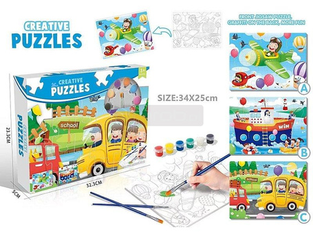 Puzzle do kolorowania 89el z farbami