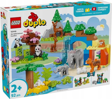 LEGO DUPLO 10446 Rodziny dzikich zwierząt 3 w 1, zestaw klocków dla dzieci