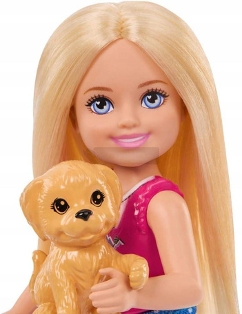 LALKA BARBIE CHELSEA Biwakowa przygoda, zestaw z pieskiem + akcesoria JJV61