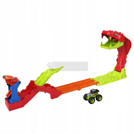 HOT WHEELS MONSTER TRUCK ZESTAW Mega skok – Nokaut węża, zestaw z autkiem JJN44