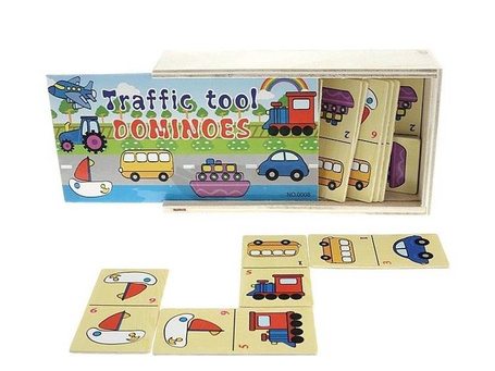 Domino obrazkowe drewniane pojazdy 15x8,5x4cm