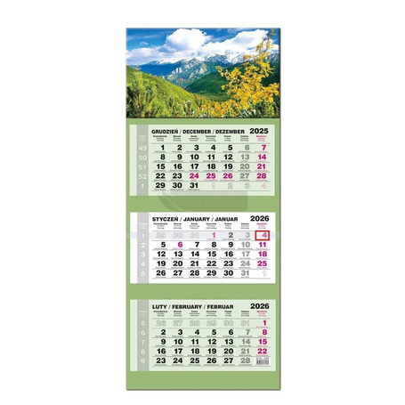 Kalendarz 2026 trójdzielny LUX gł. wypukła Tatry