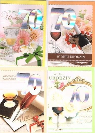 Karnet B6 z naklejką 70-te urodziny (10szt) MIX