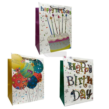 Torebka prezentowa urodzinowa M szerokie dno mix