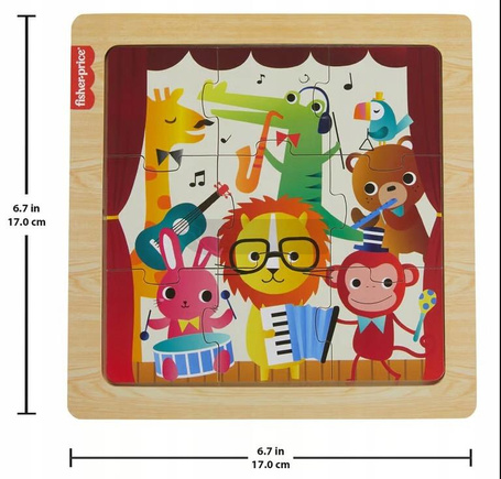 FISHER PRICE PUZZLE DREWNIANE 9 elementów ZWIERZĄTKA ZOO dla dzieci +2 lata HXV18