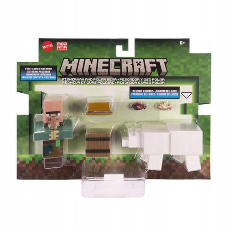 MINECRAFT FIGURKA FISHERMAN I POLAR BEAR pikselowa figurka +akcesoria JCN49