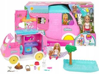 LALKA BARBIE CHELSEA WAKACYJNY KAMPER + piesek króliczek akcesoria HNH90