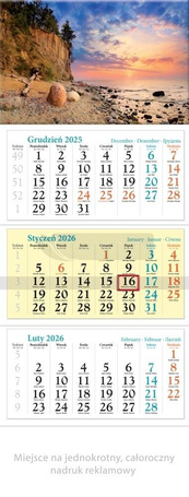 Kalendarz 2026 ścienny trójdzielny Bałtyk