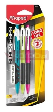 Ołówek aut. Blackpeps long life 0.5mm HB 3szt
