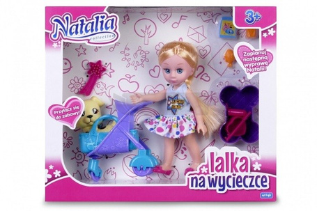 Lalka Natalia z pieskiem w wózku