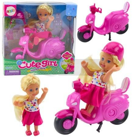 Zestaw mini lalka skuter kask różowy