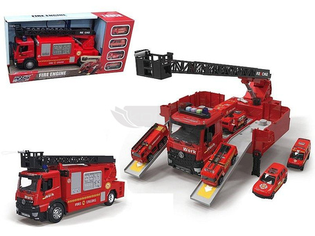 Auto straży pożarnej z rozkładaną naczepą