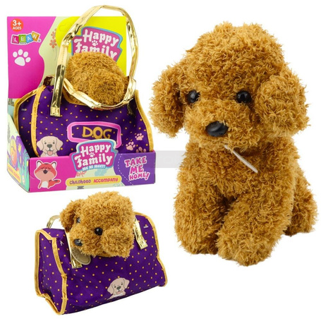 Piesek w torebce pluszowy jasnobrązowy