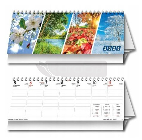 Kalendarz 2026 biurkowy tygodniowy poziomy 4 pory