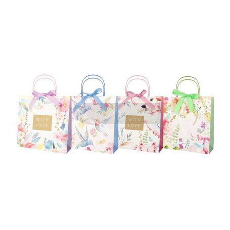 Torba prezentowa 34x34 z kokardą ptaki, kwiaty mix