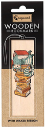 Zakładka drewniana Kot na książkach