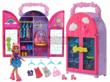 LALKA BARBIE CHELSEA SZAFA Z UBRANKAMI zestaw do zabawy z lalką + akcesoria HXN03