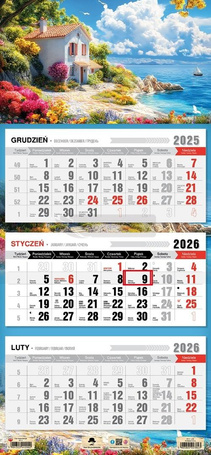 Kalendarz 2026 trójdzielny płaska główka romantico