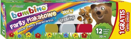 Farby plakatowe 12 kolorów 20ml Bambino