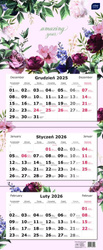 Kalendarz 2026 trójdzielny 82,5x34cm Kwiaty
