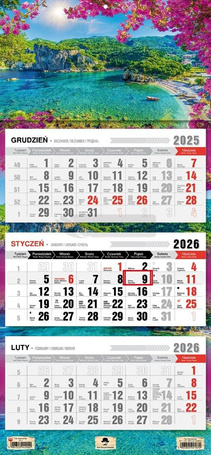 Kalendarz 2026 trójdzielny płaska główka Korfu