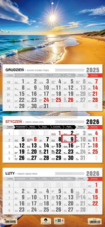 Kalendarz 2026 trójdzielny płaska główka morze