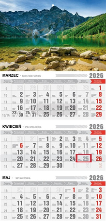 Kalendarz 2026 trójdzielny z magnesem tatry