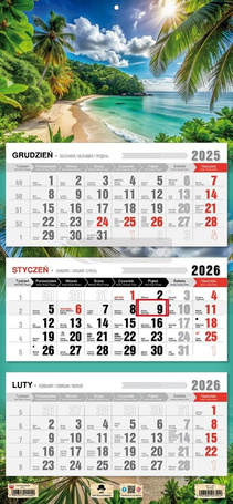 Kalendarz 2026 trójdzielny płaska główka tropiki