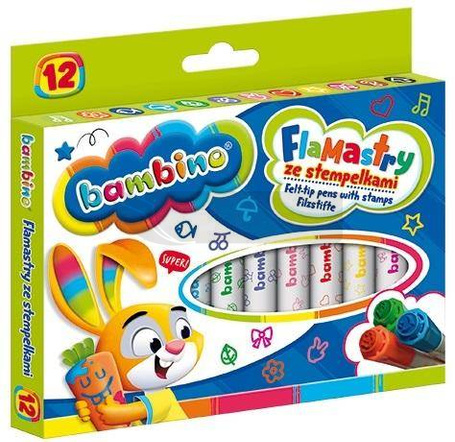 Flamastry ze stempelkami 12 kolorów BAMBINO