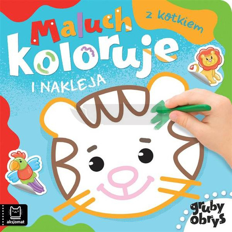 Maluch koloruje i nakleja z kotkiem. Gruby obrys