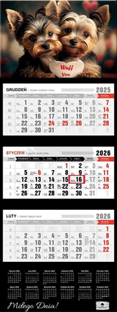 Kalendarz 2026 trójdzielny premium pieski