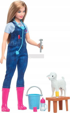 LALKA BARBIE KARIERA WETERYNARZ NA FARMIE z owieczką 65 rocznica Barbie HRG42