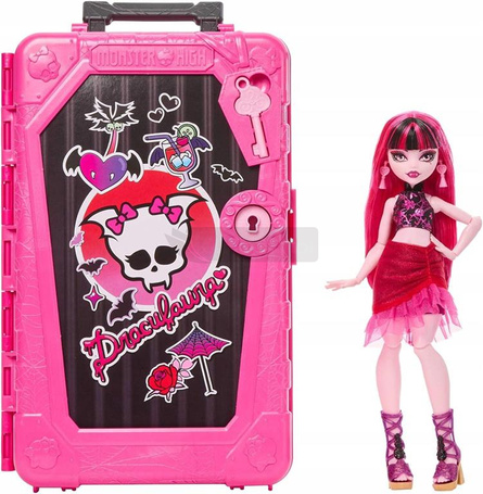 LALKA MONSTER HIGH STRASZYSEKRETY S7 Draculaura wakacje zestaw z walizką JDR50