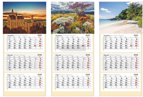 Kalendarz 2026 trójdzielny mix